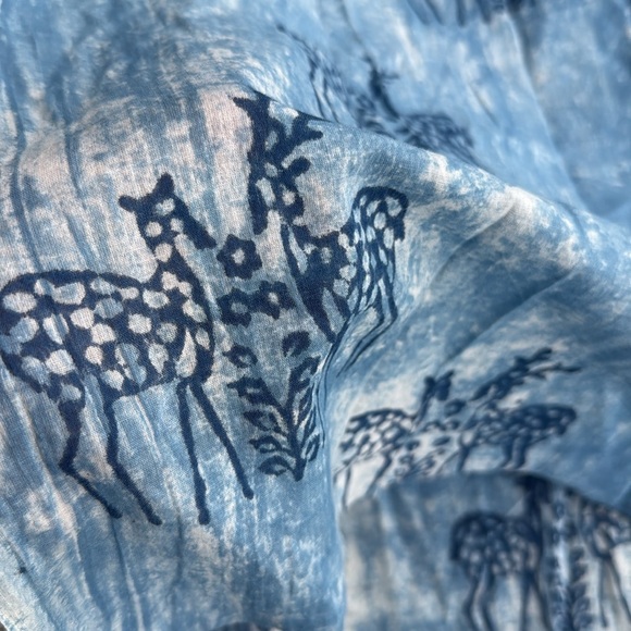 Vintage Indian Block Print Cotton Fabric – Blue Deer Motif – 3 Yards - Picture 7 of 11